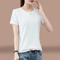 在飛比找ETMall東森購物網優惠-時尚韓版純色圓領上衣短袖t恤