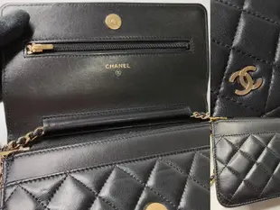 CHANEL 黑金小羊皮woc鏈帶包