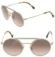 MIU MIU SOCIETE MU52VS CRYSTAL Bar Brown Gold Round Metal Runway Sunglasses 52V