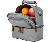 Lunch Bag for Men Women, Large Double Deck Lunch Box Tote for Work, Dual Compartment Insulated Leakproof Lunchbox Cooler for Adult for Picnic Hiking Outdoor