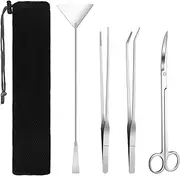 SlowTon Aquarium Tools Kit,4 in 1 Long Stainless Steel Tweezers Scissor Spatula Multi Functional Aquarium Tank Tool Set for Fish and Aquatic Plants Trim Aquascaping Cleaning & Fish Starter Kit