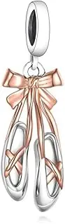 [Mon & Sons] Rose Gold Ballet Ballerina Flat Slipper Shoe Dance Love Charm Bead Pendant 925 Sterling Silver Dangle Compatible With Pandora Charm Bracelet, Metal