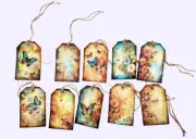 10-Vintage-Shabby-Floral-Flowers-Junk Journal-Blue-Linen Cardstock-Hang Tags
