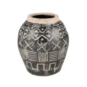 Unbranded Decorative Cylinder Shape Vase Large Tribal Pattern Terra Cotta Black