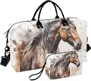 [YXYZRMY] Travel Duffel Bag Horse Watercolor Brown Gym Bag Sports Tote Bag with Multiple Interior Pockets Shoulder Weekender Bag for Women Men with Toiletry Bag 20.5”x 7.9”x 13.8, Multi-Colored, one