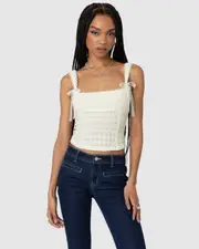 EDIKTED Womens Textured Bustier Top CREAM