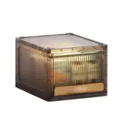 16.5L Brown Stackable Plastic Storage Bin Drawer w/ Lid Closet Kitchen Organizer