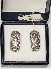 New in Box White Cubic Zirconia Filigree Semi Hoop Pierced Earrings 3/4"