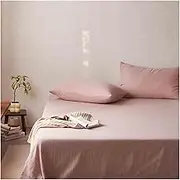 Flat Sheets Only Twin Full Queen King Soft Gauze Cotton Bedding Sheets for Women and Men, (Pink,245x250cm)