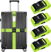 [Xyzabcds] 4 Pack Luggage Straps with Combination Lock and Name ID Card, 2M Adjustable Belts Keep Suitcase Secure While Traveling, Luggage Accessories to Secure Bag Cargo Safe Quick-Release (Green)