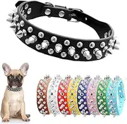 Spiked Dog Collar for Small Dogs Soft PU Leather Spike Puppy Collar Anti Bite Studded Rivet Cat Collar for Kittens Small Medium Pets Like Chihuahua Pug Pit Bull Bulldog, Black M