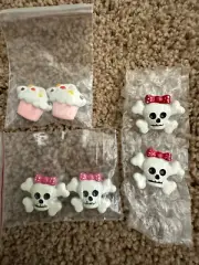 6 Resin Flat Back Red Pink Bow Skull Bones Cupcake Buttons