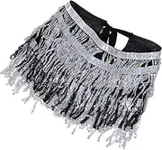 [VALICLUD] Sparkling Women's Dance Skirt Sequin Fringe Waist Chain Tassel Hip Scarf for Parties Shows