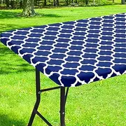 Smiry Rectangle Picnic Table Cover, Waterproof Elastic Fitted Camping Table Covers for 8 Foot Tables, Wipeable Flannel Backed Vinyl Tablecloth Protector for Indoor, Outdoor (Navy, 30x96 Inches)
