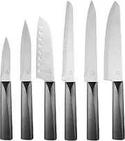 MasterChef Japanese Knife Set of 6 Kitchen Knives (Chef, Utility, Paring, Boning, Bread & Santoku) with Extra Sharp Stainless Steel Blades for Professional Cutting & Chopping, Stylish Black Handles