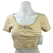 NEW Urban Outfitters BDG Yellow Multicolor Striped Scoop Tie Front Crop Top Sz M