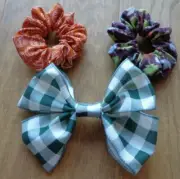 Fall themed homemade giant bow & scrunchies (2) - Pumpkins, Leaves, & Checkered