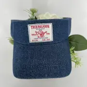 NWT True Religion Unisex Adult Buddha Blue Dark Denim Visor Adjustable Strap Hat