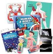 Human Body Activities & Experiments Science Kit for Kids, Anatomy Body Parts With Broken Bones X-Ray, Lung Breathing Model, Vessels, Digestive System, Muscles Model, Skeleton, Organ STEM 5+