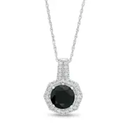 8.0mm Black and Lab-Created White Sapphire Octagonal Frame Pendant in Sterling Silver