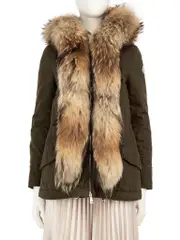 Khaki Raccoon Fur Collar Parka Coat