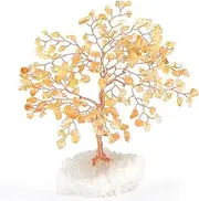 Natural Citrine Crystal Tree of Life,Gemstone Tree with Clear Quartz Cluster Base,Bonsai Money Tree Feng Shui Home Decor,Healing Crystal Positive Energy for Luck and Wealth 5.5"-6.3"