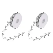 11 Yards Silver Leaf Ribbon, 2 Pack Leaves Trim Rope Leaf String, Style 2
