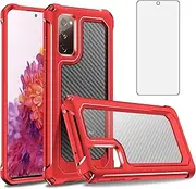 Asuwish Phone Case for Samsung Galaxy S20 FE 5G 6.5 inch with Tempered Glass Screen Protector Clear Cover Slim Thin Shockproof Silicone Cell S 20 EF UW S20FE5G S20FE 20S S2O Fan Edition 4G G5 Red