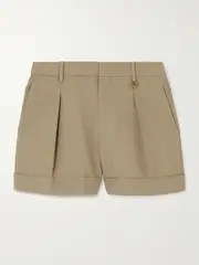 [Burberry] Burberry - Embellished Pleated Wool Shorts - Brown - UK 14 UK 14 Brown