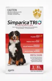 Simparica Trio 3 pack for dogs 40.1-60kg - Flea, Tick and Worming Treatment RED