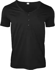 [VgueElegc] Men's Lapel Collar Stylish Tops Cotton Muscle T-Shirt with Button Basic Solid Fit Golf Tees T-Shirt, Black, Medium