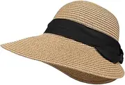 [Generic] Women Wide Brim Sun Hat, Hat Foldable Roll Up Floppy Beach Hats - Wide Brim Sun Protection Straw Hat, UV