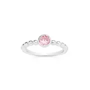 Silver Round Pink Bezel Set Cubic Zirconia Friendship Ring in Pink