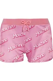 SS15 Moschino Couture Jeremy Scott Barbie Logo Satin Shorts Baby Pink THINK PINK