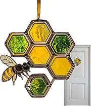 Honeycomb Sun Catcher, Acrylic Bee Decorations for Home, Honeycomb Pendant, Decorative Nature-Inspired Sun Catcher for Window Kitchen Garden Kids Room