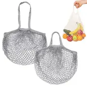 2-Pack Reusable Washable Mesh Net String Grocery Bags [Gray,Long&Short Handle]