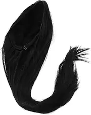 ASAKKURA Straight Hair Wig Braided Ponytail Extension Middle Part Wig Human Curly Hair Bundles Straight Black Wigs Black Wigs for Women Human Hair Straight Bundles Synthetic Braiding Hair