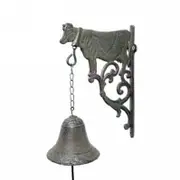 French Country Wall Art Cow Hanger Bell Wrought Iron Metal