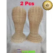 2x Vintage Rattan Wig Stand 13" Mannequin Head Stand for Wigs Hats Caps Headdres