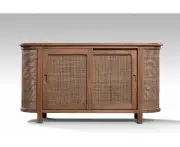 BOHO SIDEBOARD WITH 2 SLIDING DOORS IN SOLID TEAK & RATTAN