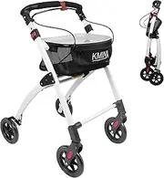 KMINA PRO - Lightweight Rollator Walker, Rollators for Seniors Lightweight, Rollator Walkers for Seniors, Indoor Rollator, Folding Rollator, 4 Wheel Walker with Tray, Aluminum Rollator, Black