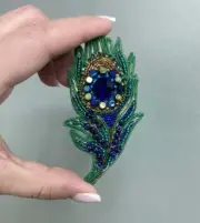 Crystal Art Beadwork kit for creating brooch "Peacock feather" BP-353C
