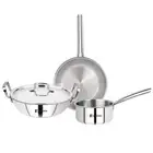 Bergner Tripro Triply Stainless Steel 4 Pc Set,Wok/Kadai with Lid-Frypan-Tea Pan