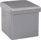 Storage Ottoman Cube, Faux Leather, Grey 11.8"x11.8"x11.8"