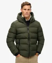 Hooded Sports Puffer Jacket | Army Khaki