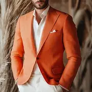Men's Linen Blazer Sport Coat Fashion Casual Summer Solid Colored Yellow Orange Beige Standard Fit Single Breasted One-button