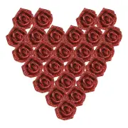 25Pcs Glitter Roses, Foam Artificial Flowers Roses Heads with Stem, Red