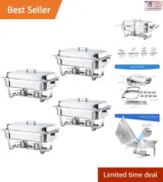 Portable Compact Stackable 4 Pack 8QT Stainless Steel Chafing Dish Set