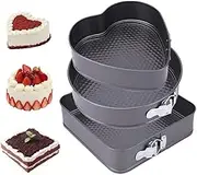 Springform Pan Set of 3, Nonstick Leakproof Cake Pan with Removable Bottom, Cake Pans Sets for Baking, Square Round Heart Shaped Cheesecake Pans