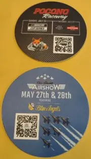 Pair Of Pocono Raceway Styrofoam Coasters Blue Angels NAVY NASCAR Series Promo
